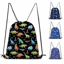 Mochila con cordón ligera, mochila escolar con estampado de dinosaurios de dibujos animados, mochila deportiva y de viaje duradera de poliéster