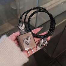 5 件银色 3D 心形软充电器保护壳适用于 18/20W、 16/16Pro Max/15/14/13 充电器和电缆包裹保护套套装，馈赠佳品，电缆保护器，充电器配件，手机配件