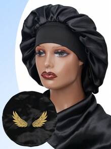 1PC Women's Print Satin Hair Bonnet Wide Brim Hat Sleep Night Caps For Wig And Hair Protection - Black - View 5