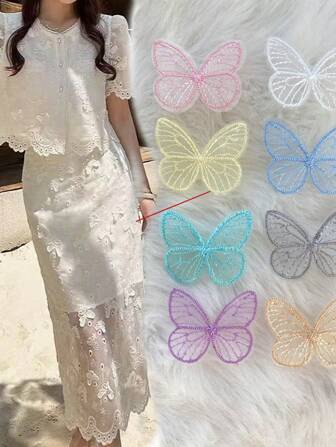 50pcs Multi-Color Random Embroidered Butterfly Chiffon Patches Set - Butterfly Lace Embroidery Organza Embroidered Patches, Headwear & Hair Accessory Craft, DIY Journal Stickers, Hot Melt/Sewing Fabric Appliques, Bags & Wedding Decor Craft Supplies