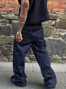 GlobeSwift Men's Relaxed Straight Washed Blue American Style Denim Jeans - Blue - View 3