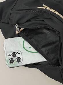 peach tree 1 件桃树简约纯色字母印花可调节肩带拉链开合斜挎胸包男士休闲百搭日常工作运动旅行轻质防水尼龙多隔层腰包 - 黑色 - 查看 9