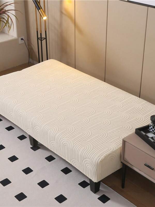 1pc Beige Arched Door Pattern Jacquard Velvet Thick Sofa Bed Cover, Elastic All Inclusive, Simple Polyester Fiber Suitable For Armless Sofas, Suitable For All Seasons