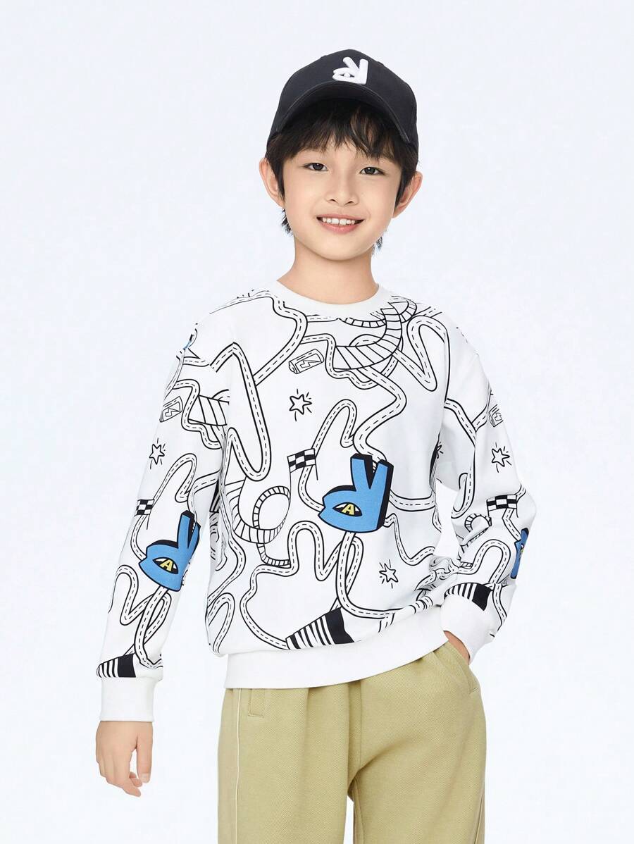 Annil Children's Clothing For Boys Medium And Tween Boy Crewneck Long Sleeved Hoodie Spring - Blue and White - View 1