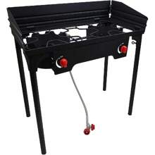 Propane Double Burner Two Burner Camp Stove With Windscreen Outdoor High Pressure Propane 2 Burner Adjustable PSI Regulator And 4ft Steel Braided Hose With Removable Legs - 1 - View 1