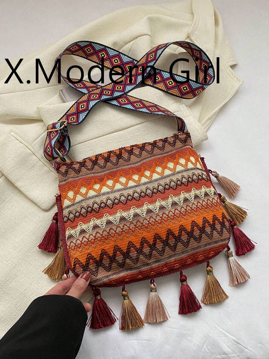 小包包女2025新款网红休闲旅行单肩包时尚女生斜挎流苏包 - 彩色 - 查看 1