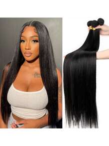 Straight Bundles Human Hair Remy 1 Pc Bundles Human Hair Extensions For Women Natural Black Color - SNatural - View 2