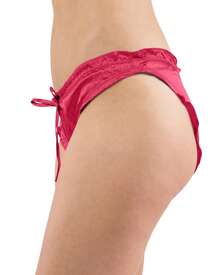 Intimo Women's Poly Charmeuse Ruffled Bikini Underwear With Bow - Pink - View 2
