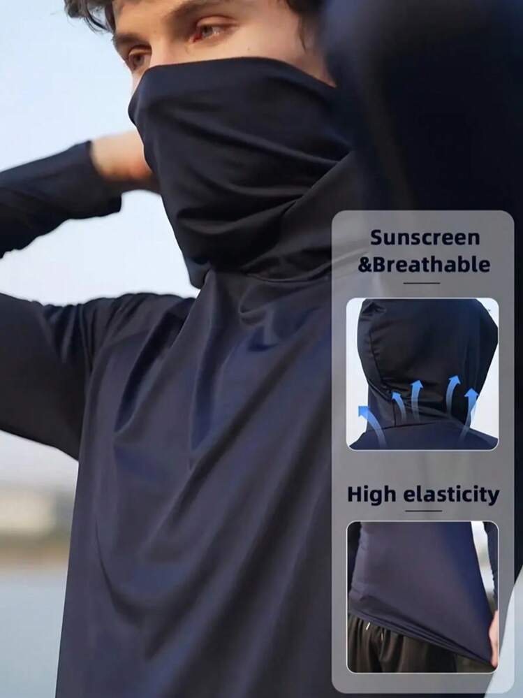 Set de 4 piezas de máscaras faciales deportivas para hombres, sudadera ajustada de manga larga, adecuada para correr, pescar, ciclismo, deportes al aire libre en color negro para primavera - Negro - Añade 5