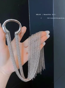 1 Peça Corrente para Cabelo com Borla Longa de Luxo de Sentido Retrô, Corrente Decorativa Elegante de Ocipital Nupcial de Sensação de Metal Punk, Adequada para Trajes Diários, Decoração de Cabelo para Festa de Gala de Festival, Casamento, Evento, Acessório de Cabelo Cintilante, Sexy e Charmoso, Joia para Cabeça
