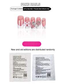 IMSOHOT 24 件彩色可爱按压指甲方形别致假指甲长款家用 DIY 美甲假指甲全覆盖假指甲片 适合女士和女孩 美甲和修甲用品 - 查看 5