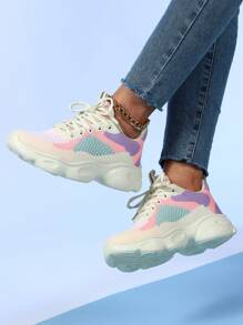 Women's Lightweight Running Shoes, Breathable & Comfortable For Running & Workout, Featuring Soft Cushion Round Toe Design, Suitable For Spring/Summer - Rice Flour - View 2