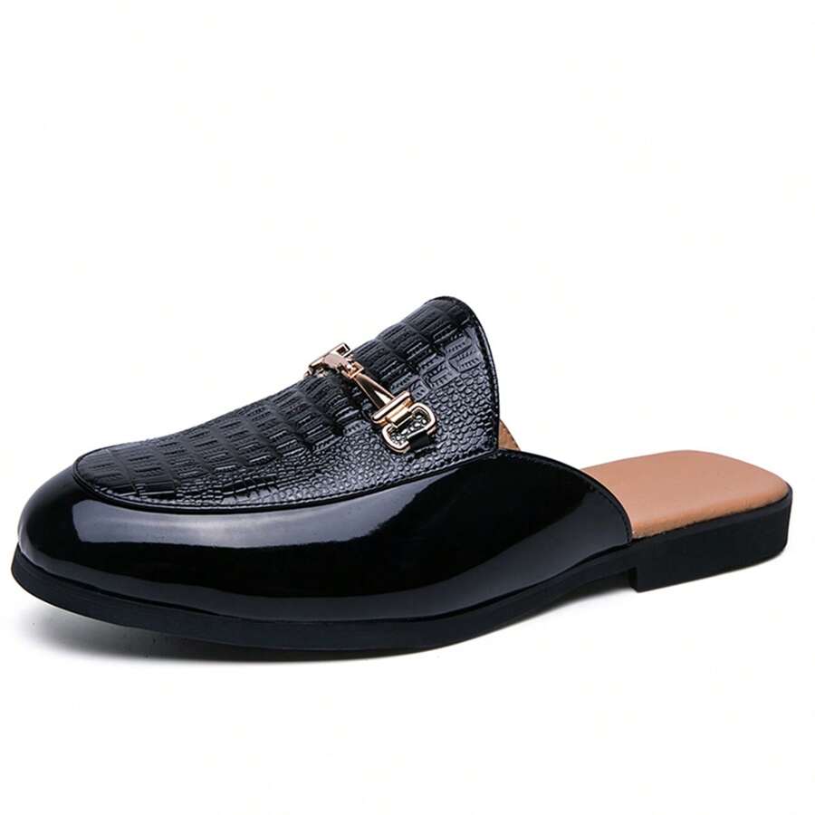 Men's Loafers Breathable Slip-On Shoes, Patterned Leather Sandals, Fashion & Versatile For Summer - Black - View 1