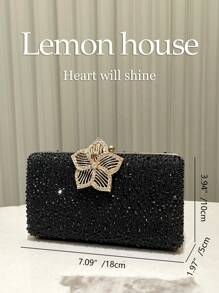 Spring New Sparkling Rhinestone Decor Small Clutch Bag, Elegant Party Evening Purse For Wedding Bride, Suitable For Formal Occasions Like Gala, Party, Wedding - Black - View 4
