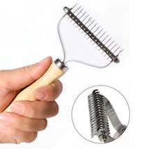 Rastrillo para desahumar perros - Peine profesional para mascotas para desenredar y desmatizar con mango de madera y cuchillas de acero inoxidable para eliminar el pelo enmarañado de gatos y perros