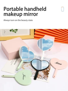 Personalized Handheld Makeup Mirror, Mini Heart-Shaped Compact Mirror, Plastic Handle Makeup Mirror, Solid Color Portable Small Mirror With Hole, Heart-Shaped Single-Sided Mirror, Gift For Friends, Classmates - Multicolor - View 5