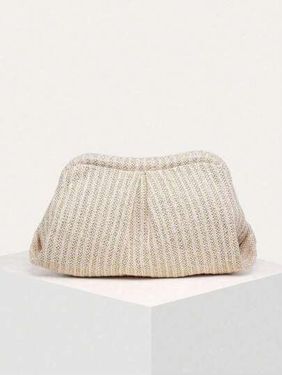 Women's Hand-Held Woven Bag, Solid Color, Ruched Cloud Design, Unique Style, Fashionable And Minimalist, Suitable For Outings And Shopping.