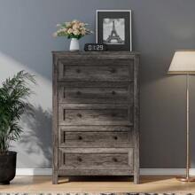 Farmhouse 5 Drawers Dresser, Wood Rustic Chest Of Drawers For Bedroom, Tall Dressers Organizer With Metal Handles, 5 Drawers Chest For Living Room, Hallway, Entryway, Rustic White