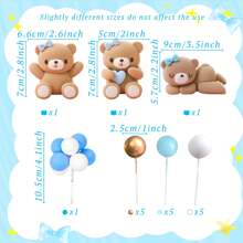 LaVenty 19 piezas Cake Topper de osito de peluche grande de lujo en color azul, decoración de la torta con osito de peluche, decoración de torta de cumpleaños con osito de peluche