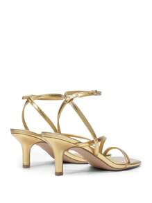 Women Minimalist Low Kitten Heeled Sandals Open Square Toe Ankle Strap Sexy Dress Shoes For Autumn Wedding Party Prom Wearing - Vàng - Xem 8