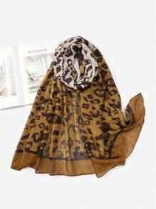 1条夏季新款金银双色丝质豹纹印花围巾，女士高端时尚围巾，长款头巾，日常空调房旅行防晒披肩，以及家庭节日礼物 - 圍巾 - 查看 14