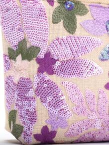 1pc Purple PVC Sequin Floral Embroidery Net Tote Bag, Chic Small Square Handbag, Fashionable & Versatile - Multicolor - View 11