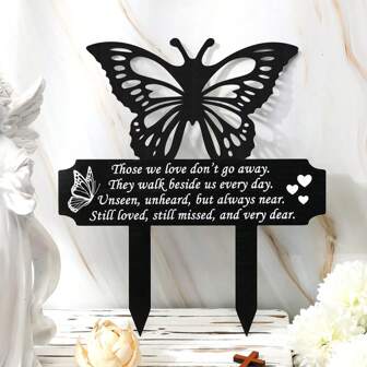 Cemetery Decorations For Grave Butterfly Memorial Grave Markers Plaque Stake-1 Piece Black Acrylic Memorial Sympathy Cemetery Garden Stake Decoration For Outdoors Yard