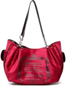 Anker 红色欧洲复古时尚链条肩带手提包，绒面革柔软字母印花优雅女士单肩托特包 - 酒紅色 - 查看 5