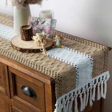 Khăn trải bàn Boho Khăn trải bàn Macrame trang trí nhà Khăn trải bàn Macrame màu kem và nâu có tua rua cho phòng ăn Boho Trang trí phòng ngủ Tiệc cô dâu mộc mạc - màu nâu - Xem 5