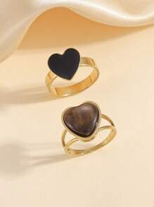 2pcs Vintage-Style Stainless Steel Golden Rings Set, Multiple Finger Sizes For Selection, Suitable For Women Daily Wear Or Gift