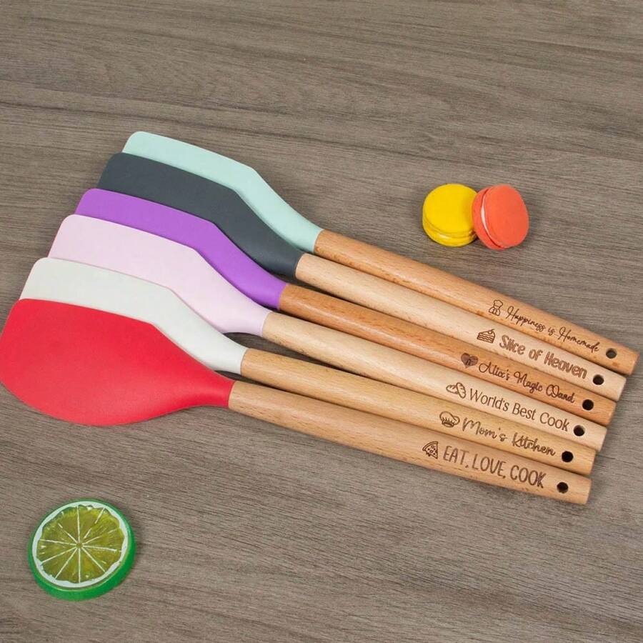 Custom Carved Silicone Spatula, Personalized Kitchen Tools With Wooden Handles, Ideal Gifts For Bakers, Chefs And Cooking Enthusiasts - Multicolour - View 1