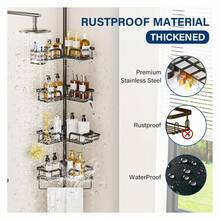 Corner Tension Pole, 4-Tier Rustproof Shower Organizer Storage ForShower Bathtub Shampoo,56 To 113 Inch Adjustable Floor Standing Shower Shelves Black - Multicolor - View 3