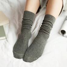 10 pares de medias largas de algodón de colores sólidos, tejidas con doble aguja, estilo japonés y coreano, para chicas de escuela secundaria y mujeres