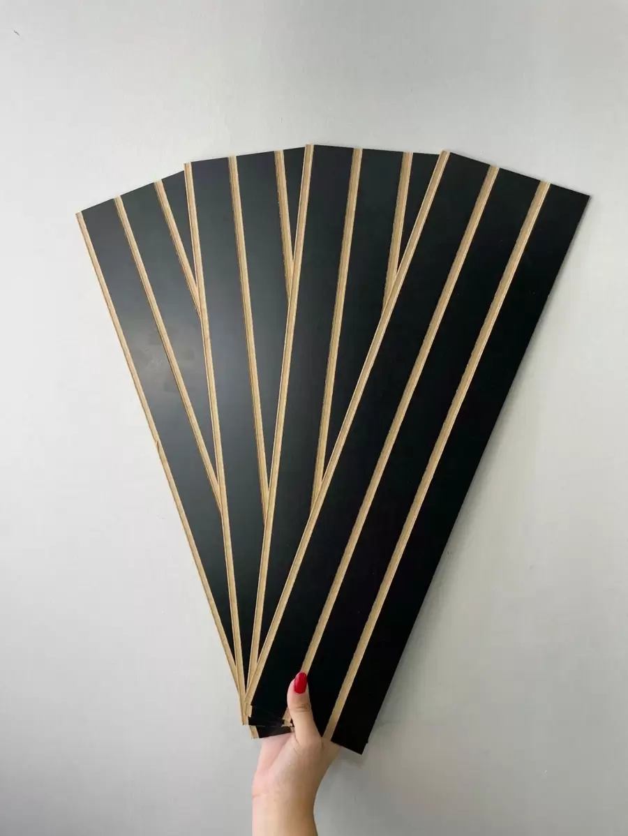 Decorative MDF Slatted Panel Kit Self-Adhesive Large Modern Wall Covering For Living Room Bedroom Office - 黑色 - 查看 1