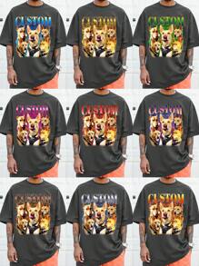 Customizable Men's T-Shirt, Personalized Photo Print Men's T-Shirt, Pet Shirt, Vintage 90s Pattern Shirt, Bootleg Dog Shirt, Customized Bootleg Rap Dog T-Shirt, Personalized 90s Bootleg Shirt, Customized Bootleg T-Shirt Ornamental,Dawg Stylish,Fashion,Hipster,Contracted,Easy Costume,Modest Fashion,Minimal Chic,Casual Custom,Unique,Personalized Ideal Gifts For Him Family,Boyfriend,Friends,Children,Gymboy - Dark Grey - View 1