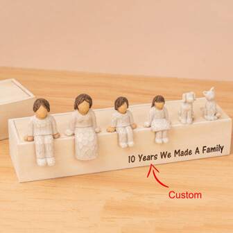 Custom Engraved Family Painted Resin Sculpture, Personalized Figurines Wooden Home Art Decor, Personalized Your Own Family Family Gifts, Fathers Day And Mothers Day Gift Idea, Multi-Functional, Ornamental, Reusable, Exquisite, Stylish, High-Quality, Colorful, Modern, Ideal Gifts For Her, Boyfriend, Dad, Girlfriend, Mom, Family, Friends, Tea Room, Home, Office,Elegant Living,Artful Living