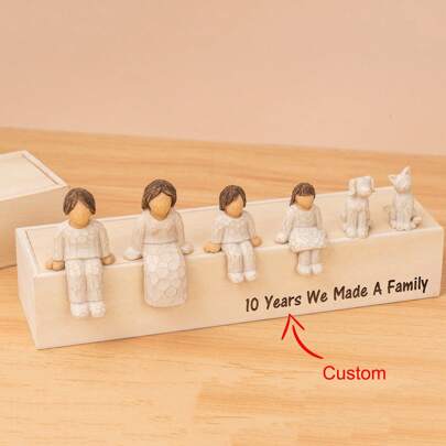 Custom Engraved Family Painted Resin Sculpture, Personalized Figurines Wooden Home Art Decor, Personalized Your Own Family Family Gifts, Fathers Day And Mothers Day Gift Idea, Multi-Functional, Ornamental, Reusable, Exquisite, Stylish, High-Quality, Colorful, Modern, Ideal Gifts For Her, Boyfriend, Dad, Girlfriend, Mom, Family, Friends, Tea Room, Home, Office,Office Decor,Elegant Living