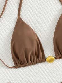 2025 Nouveau bikini sexy haute gamme à la mode de couleur unie pour femmes, maillot de bain deux pièces pour plage, piscine, croisière et fête - Gris - Voir 3