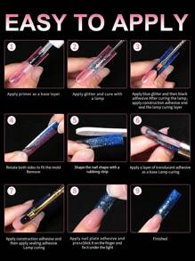 140pcs/Box Gel Nail Tips Kit, Pre-Formed False Nails For Gel Polishing, Soak-Off Easy Nail Extension Acrylic Fake Nail Tips, Crystal Nail Mold Without Paper Form For Quick Uv/Led Extension, Dual-Ended Nail Extension Tool Press On Nails Nail Supplies