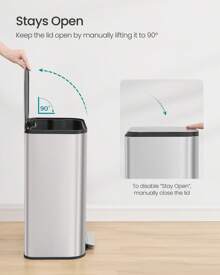 SONGMICS Kitchen Trash Can, 13-Gallon (50 L) Garbage Can With Lid, Stainless Steel, Soft Close And Stays Open, Inner Bucket, Wide Non-Slip Pedal - Silver - View 4