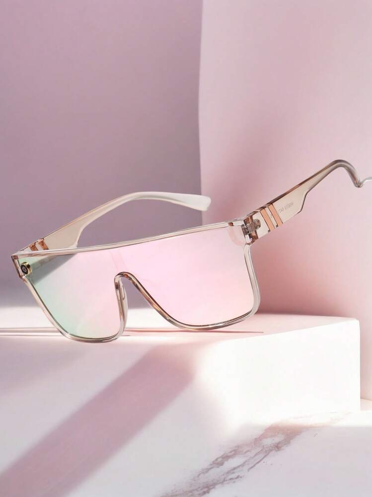 POLASUP 1pc Square Flat Top Oversized Pink Coated Decorative Power Button Metal Frame Robot Dance Prop Glasses/windproof Outdoor Motorcycle Glasses/sunglasses For All Seasons Men & Women Steampunk Punk Portable - MultiWarna - View 23