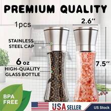 Salt Pepper Grinder Stainless Steel Glass Shaker Adjustable Mill Coarse Tool NEW - Silver - View 1