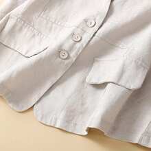 Women's Solid Color Tank Tops Linen Button-Down Sleeveless V-Neck Summer Casual Vest - White - View 4