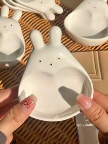 1 件陶瓷兔子形状蘸酱碟，创意可爱餐具小盘子，可盛放酱油、番茄酱、沙拉酱 - 白色 - 查看 8