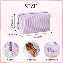 Embroidered Name Makeup Bag, Custom Makeup Bag, Travel Essentials, Corduroy Makeup Pouch Custom, Sanitary Napkin Storage Bag, Bridal Shower Gift,Travel Makeup Bag, Personalized Storage Bag, Makeup Bag, Travel Accessories Multi-Functional,Space-Saving,Letter,Striped Exquisite,Stylish,Tidy,Contracted,Casual,Basics Unique Treasurefinds,Girls Gift,Holiday Gift Ideal Gifts For Her Girlfriend,Family,Friends For Anniversaries
