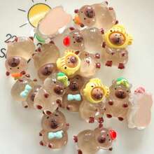4 pezzi Mini decorazioni per orso marrone trasparente in resina, fermagli per capelli in acrilico color crema, accessori all'ingrosso per il fai-da-te
