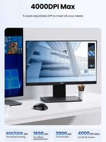 UGREEN 无线鼠标，6 个静音按键，支持蓝牙 5.0 和 2.4G 双模无线连接，配备 USB 迷你接收器，5 档 DPI 调节，最高 4000DPI，左右手通用，适用于 PC/Linux 笔记本电脑