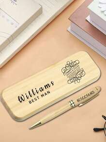 LICVIC 1/2Pcs Personalized Engraving Text Bamboo Wooden Pens Set Gift Box, Custom Couple Engraved Ballpoint Pens, Customized Fountain Pen, Customizable Name Gel Pens, Set 1/2, 4 Styles, Thanksgiving Teacher's Day Gift Personalized Pens With Name, Graduation Gifts Customized Retractable Writing Ball Pen, Office School Gifts - Style a - View 6