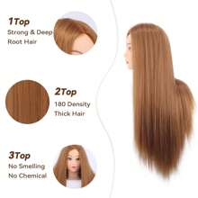 26 Inch Smooth Hairstyle Training Head Model, Cosmetology Mannequin Head For Straight Hair, Braiding, Curling, Cutting Practice, Christmas Gift