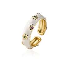 1pc Copper Plated 18k Gold Simple & Fashionable Open Diamond Encrusted Ring For Women, Adjustable